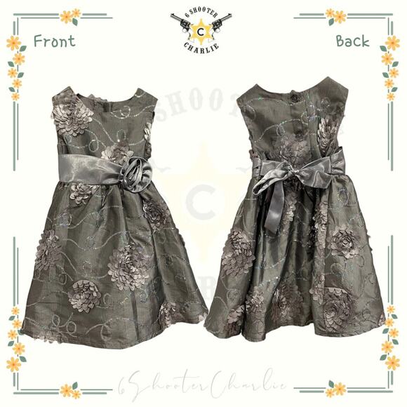 Girls Rare Edition Dress Size 24 Months Grey Flower Glitter Sequin and Tulle - Picture 1 of 3